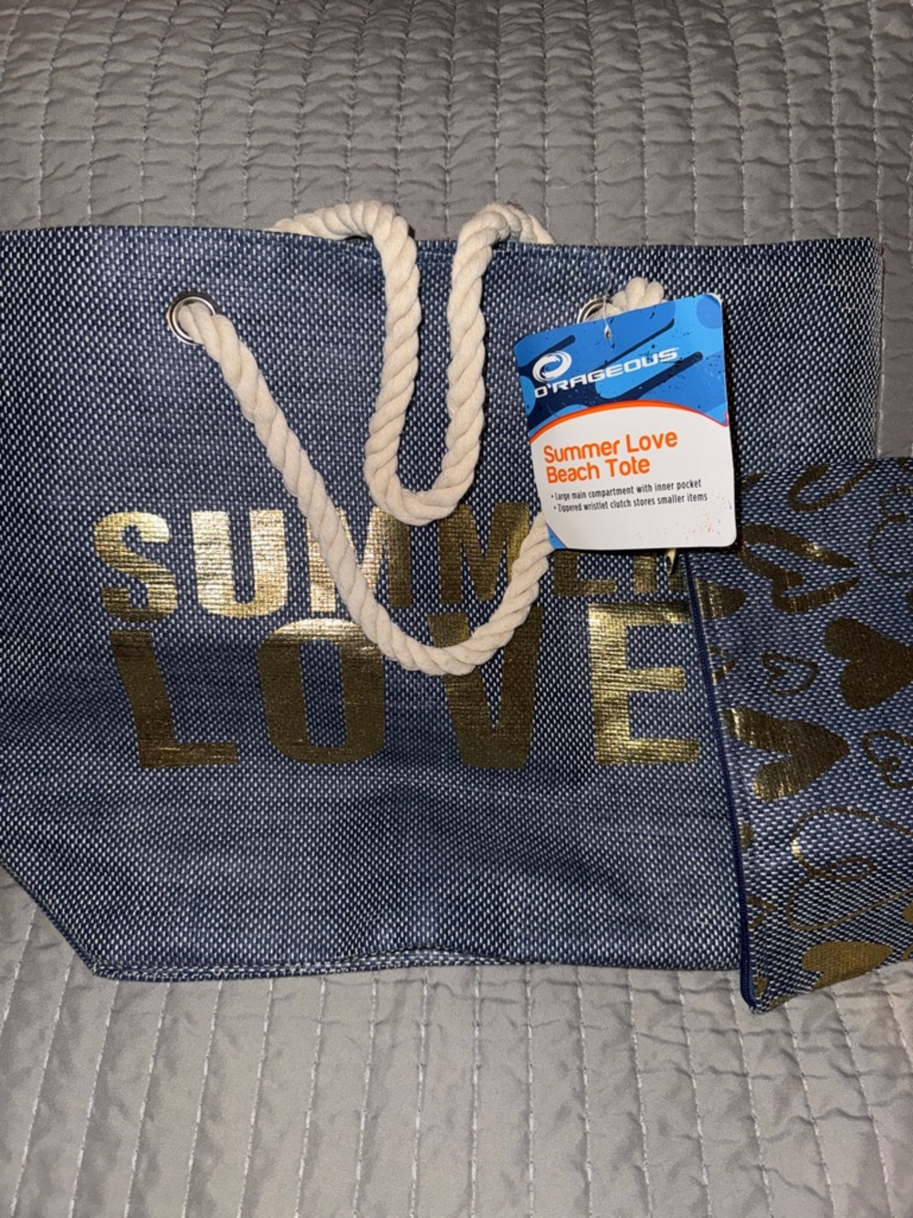 O'rageous Summer Love Canvas Beach Tote & Wristlet Clutch Shopping Bag 18x14.5x7